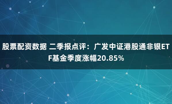 股票配资数据 二季报点评：广发中证港股通非银ETF基金季度涨幅20.85%